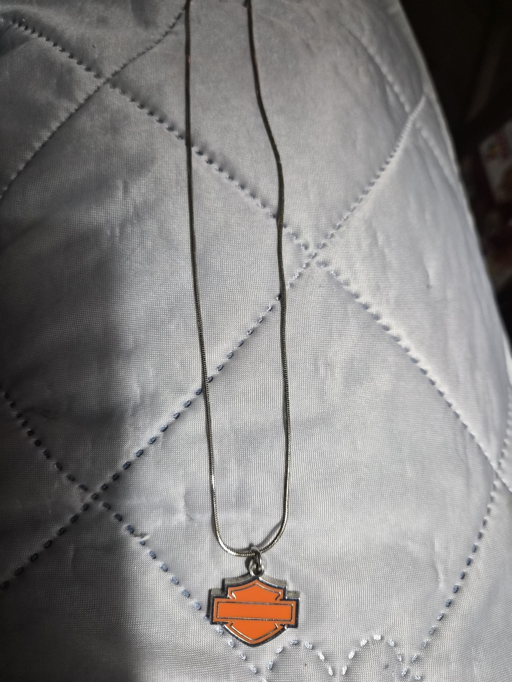 Harley-Davidson Orange and Silver Shield Pendant Necklace